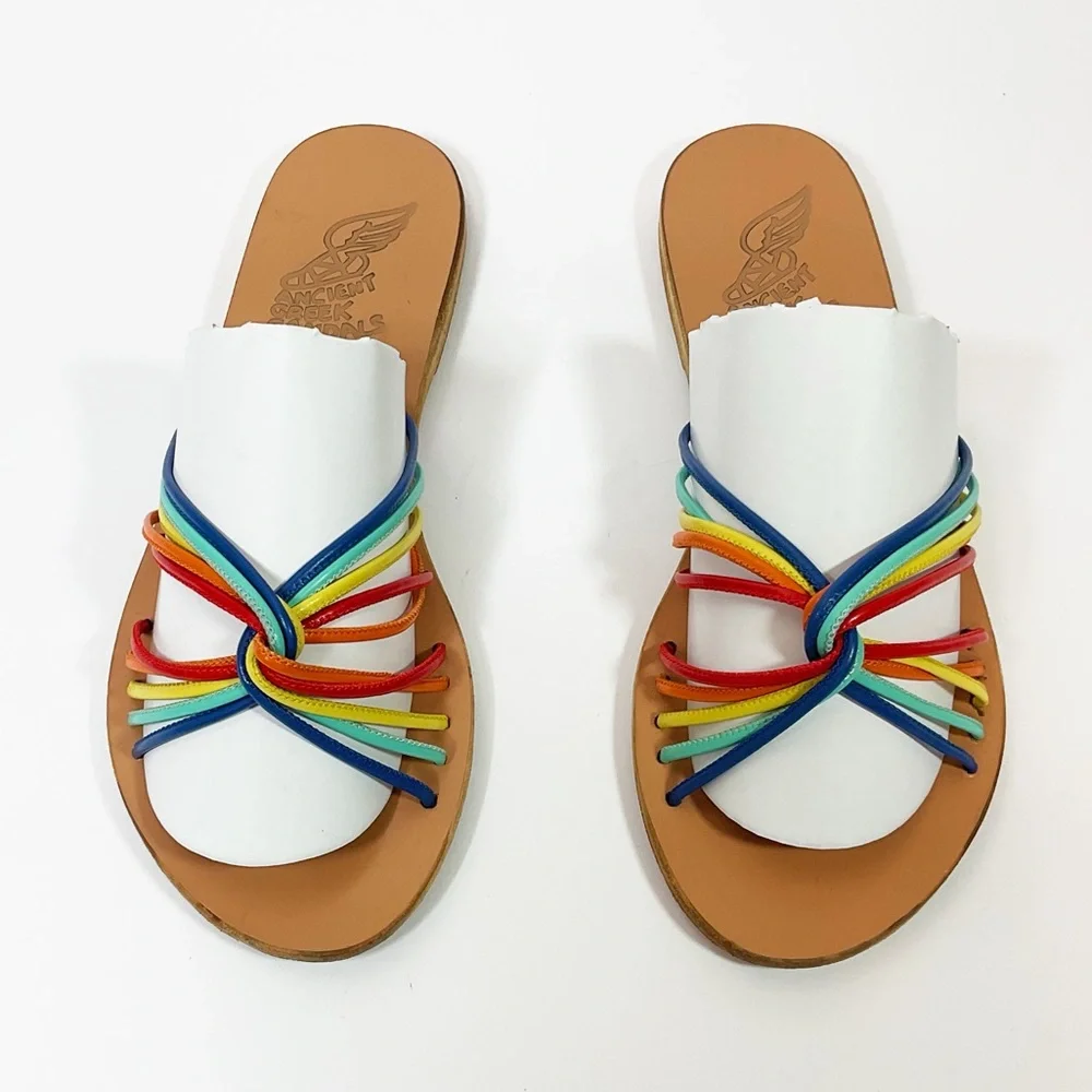 Ancient Greek Sandals Xanthi Strappy Rainbow Slides Sandals - Picture 2 of 8